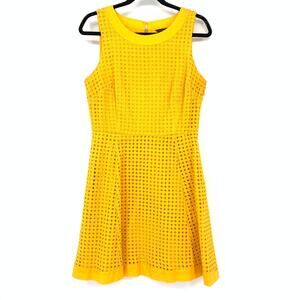 Tommy Hilfiger Fit & Flare Dress Womens Sz 8 Laser Cut Sleeveless Orange Yellow